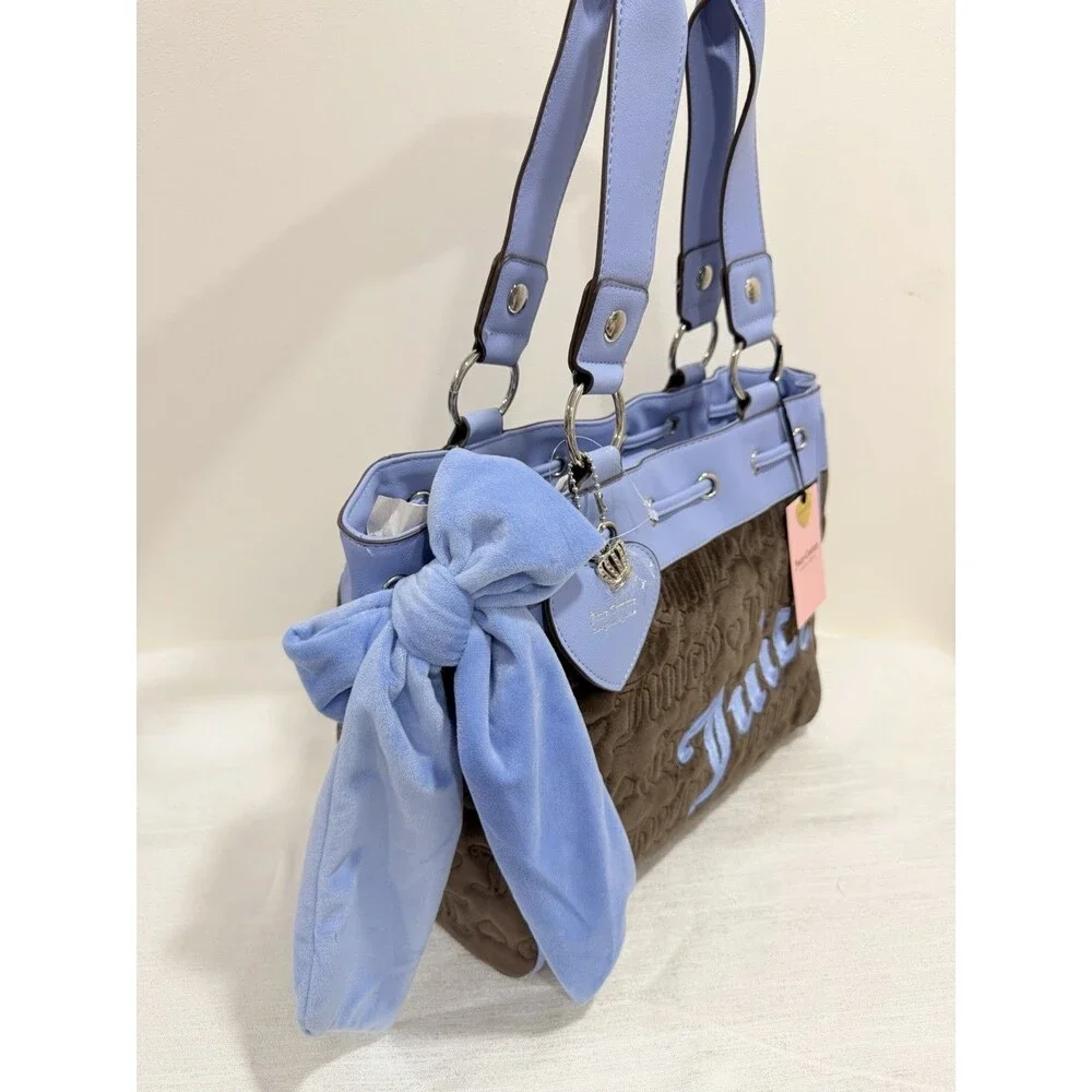 Juicy Couture Vintage Dream Tote Chocolate Blue Velour Bow NWT Y2K
